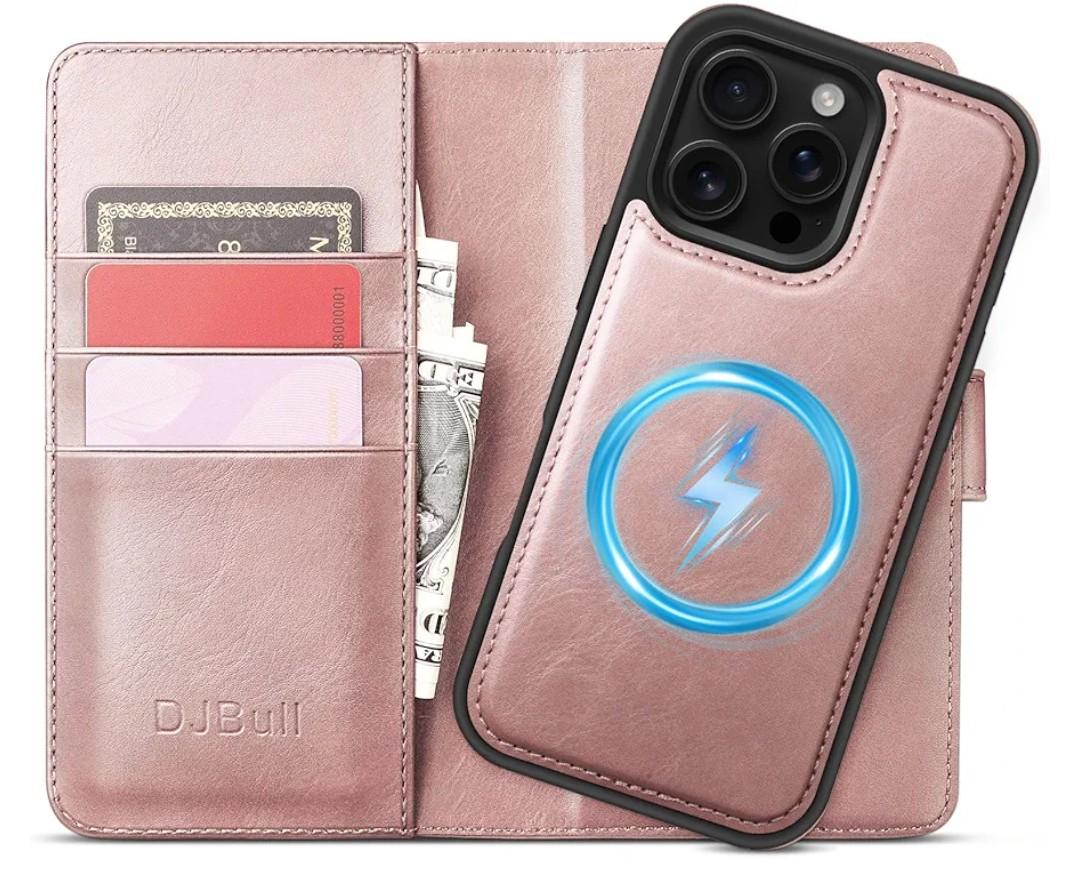 DJBull 2-in-1 Detachable Wallet Case for iPhone 16 Pro Max 6.9" RFID Blocking Flip Folio with Card Holder | PU Leather Shockproof Protective Cover Women Men for Apple 16 Pro Max Phone Case Pink
