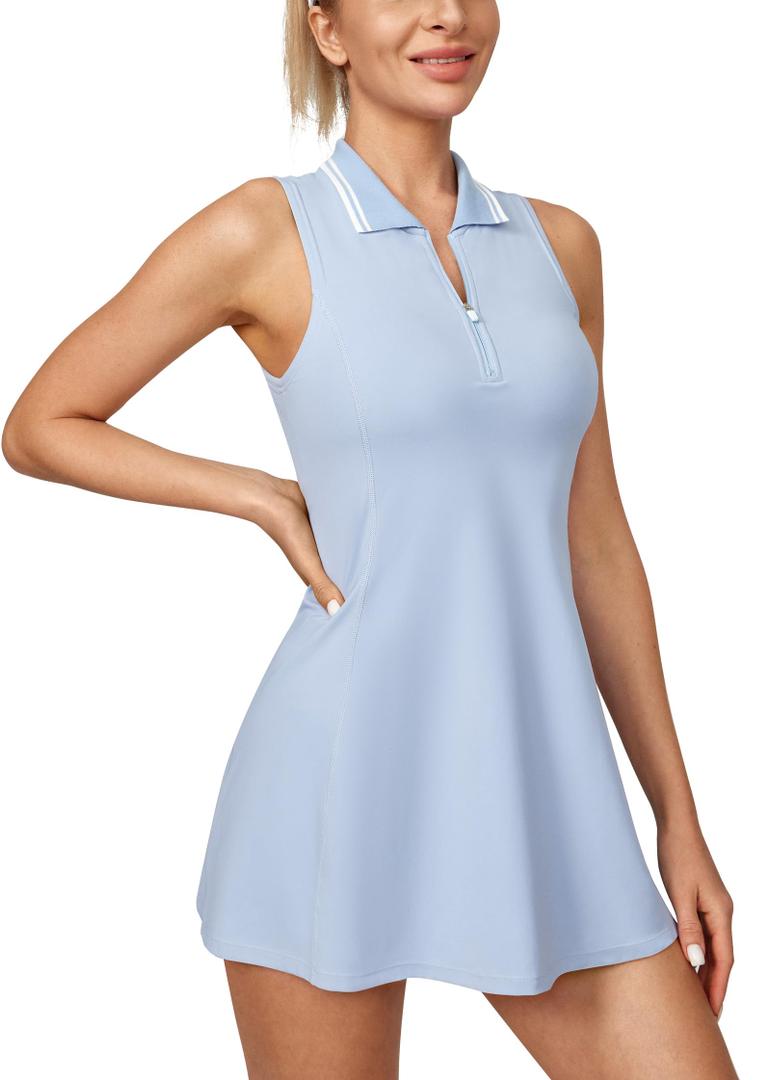Golf Dresses for Women with Pockets Tennis Dress with Built in Shorts and Bra Athletic Dress Workout Dress Aquatic Blue (Blue)