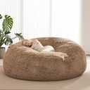 Big Bean Bag Cover Only, Washable Oversized Bean Bag Chairs Cover for Adults, Fluffy Plush Bean Bags Cover for Adults Teenagers Without Filler Included, 7FT, Khaki