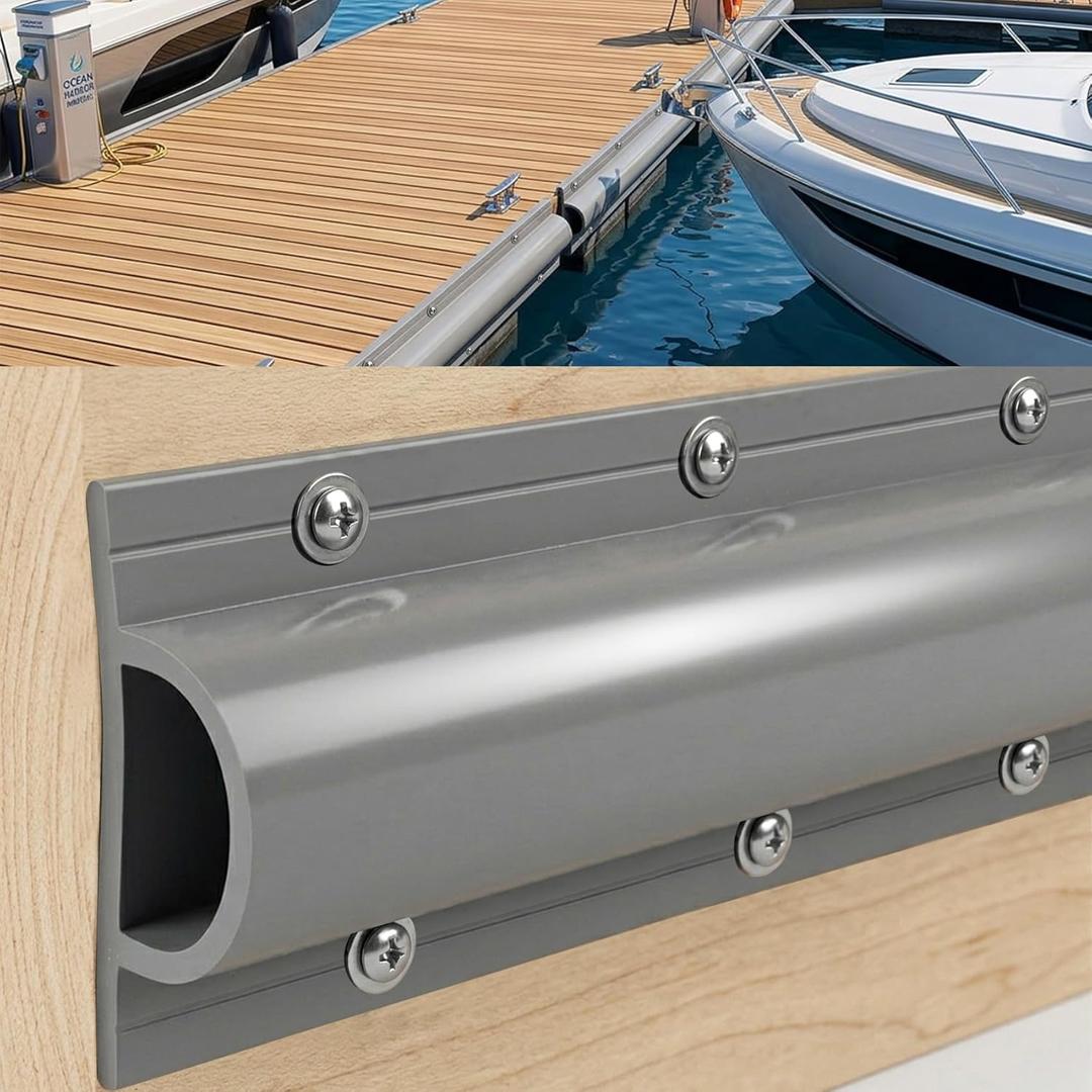 Dock Bumpers 5 Pack, 16.4 Feet Boat Dock Bumper Guards Marine Rub Rail with Mounting Screws Double Molded Rubber Edging Fender for Straight Edge and Side, Poles, Deck or Outdoor Stage Edge (Grey)