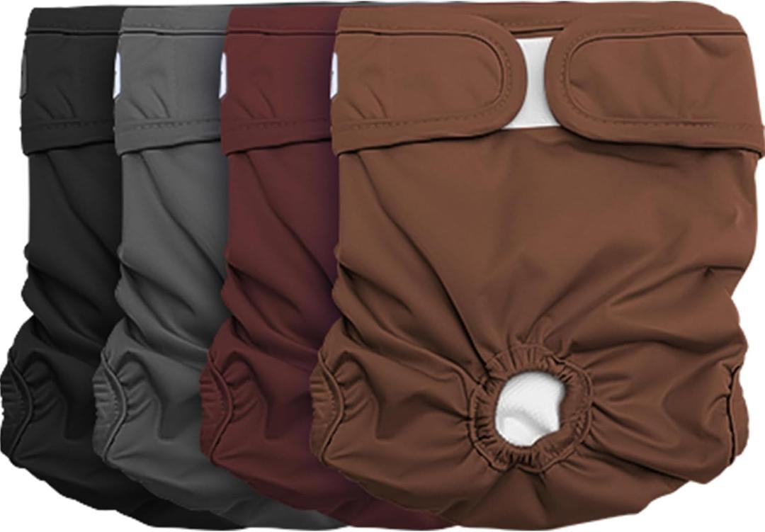 Vecomfy Reusable Female Dog Diapers for Medium Dogs,(4 Pack) Easy Absorbent Large Doggie Diapers for Peeing,in Heat,Doggie Period Panties,Dark Colors, L