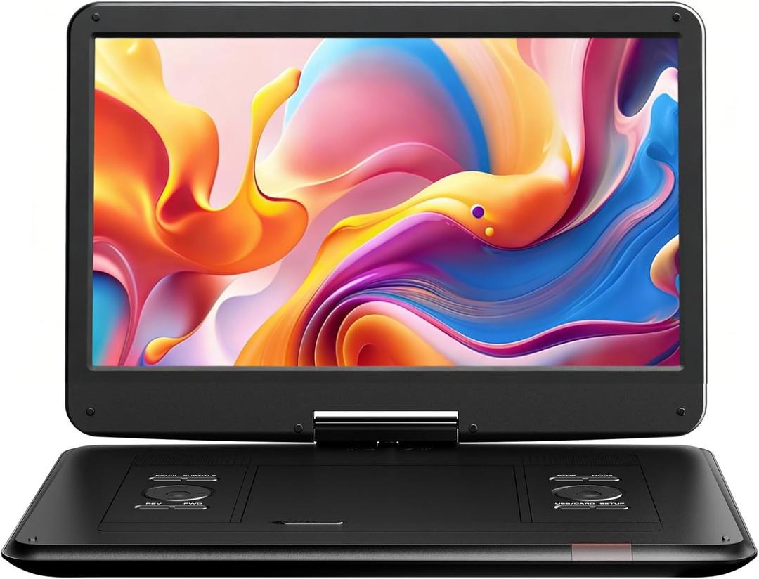 Yoton 17.5" Portable DVD Player with 15.6" HD Swivel Screen for for Kids Elderly, 6 Hours Working Time with Built-in Battery, Dual Stereo Speakers, USB/SD/TV Sync/Multiple Disc Formats, Black