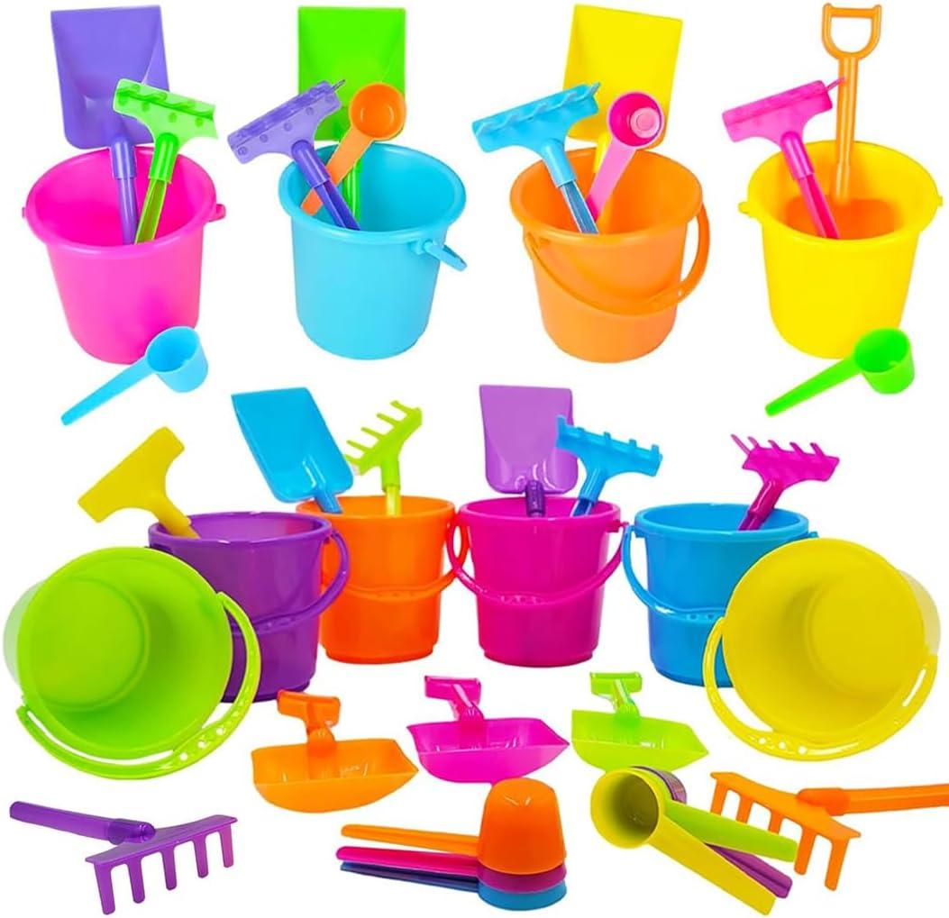 The Dreidel Company 6-Pack Mini Beach Playsets, Play Set Includes 1 Sand Bucket, 1 Shovel, 1 Rake, and 1 Scoop, Birthday Treats for Boys and Girls, Party Favors for Kids and Toddlers, 3" Inch