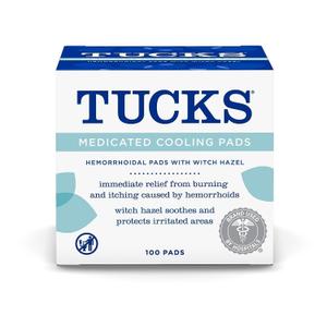 TUCKS Medicated Cooling Pads, 100 Count Hemorrhoid Pads with Witch Hazel, Cleanses Sensitive Areas, Protects from Irritation, Hemorrhoid Treatment, Medicated Pads Used by Hospitals