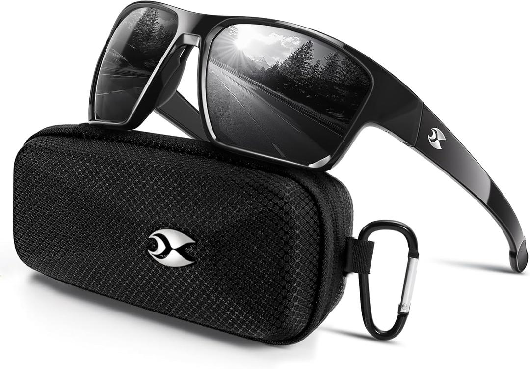 suoso Sports Polarized Sunglasses for Men: TR90 UV400 Protection Sun Glasses Womens Wrap Around Goggles for Drving Fishing (Black)