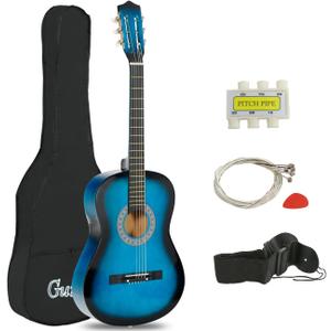 JupiterForce 38 Inch Beginner Acoustic Guitar, 6-String Guitar Starter Kit for Starters with Gig Bag, Strings, Strap, Pitch Pipe and Pick, Blue