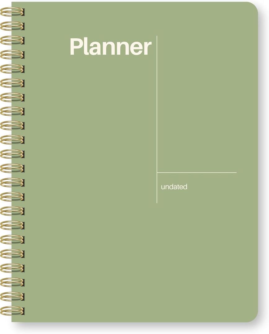 Undated Weekly Planner, 8.5" x 11", Dashboard Layout with Yearly Review, Monthly Calendars, & Weekly To Do List, Spiral Bound Organizer for Work, Study & Life (Green)