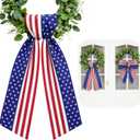 Patriotic Wreath Sash, 56 Inch Red and White Stripes White Blue Stars Front Door Wreath Sash for Holiday Indoor Outdoor Decorations, 1 Pcs