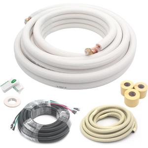 TAUROX 25FT Mini Split Line Set 1/4" & 3/8" O.D Copper Pipes Tubing and 3/8" White Thickened PE Insulation Coil, for Mini Split Air Conditioning or Heating Pump Equipment and HVAC with Flared Nuts.