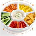 Lifewit Plastic Rotating Divided Serving Tray, Chips and Dip Serving Dish Bowl for Party Entertaining, Round Platter Plate for Fruit/Veggie/Snack/Candy/Taco/Cheese