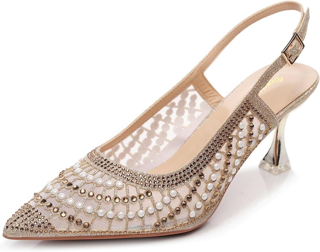VenusCelia Women's Charming Lady Slingback Pump Shoe (8.5, Gold)