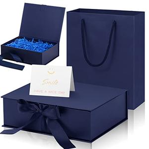 Zonon Gift Boxes with Lid and Ribbon 9 x 7 x 3'' Luxury Senses Gift Bags with Greeting Card Tissue Paper for Wedding Graduation Birthday Present Decoration Party Favor(Dark Blue)