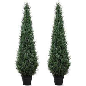 Artificial Trees for Outdoors, BUZIGUBY Artificial Cedar Topiary Trees, 5FT Topiary Trees Artificial Outdoors for Porch, Dense Arborvitae Tree for Front Door Patio Deck Balcony Yard Decor, 2 Pack