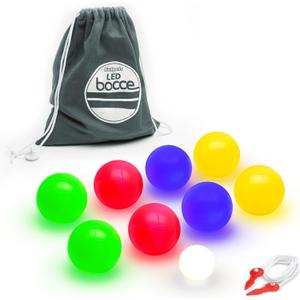 GoSports LED Bocce Ball Game Set - Includes 8 Light Up Bocce Balls, Pallino, Case and Measuring Rope - Choose 85 mm or 100 mm (Multi)