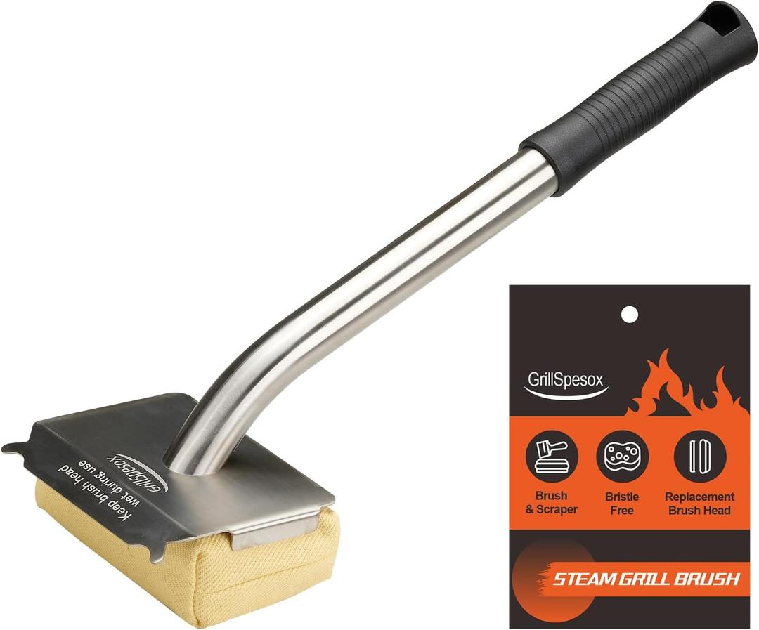 Grill Brush Bristle Free-Steam Grill Brush for Outdoor Grill for Barbecue,for Cast Iron Grates,Grill Cleaning Brush with Replacement Pads,Grill Cleaner (Handle+Pads)