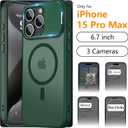 YFEMLAZ for iPhone 15 Pro Max Case(Built-in Invisible Kickstand) Heavy Duty MagneticCompatible with MagSafe Military-Grade Drop Protection,Translucent Matte for iPhone 15 Pro Max Case 6.7",Green