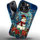 Compatible with iPhone 15 Pro Case,Christmas Snowman Glass Pattern 2 in 1 Double Protection,Anti-Scratch Shockproof Christmas Case for iPhone 15 Pro