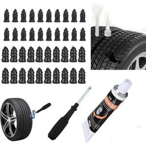 Tire Repair Rubber Nail Tire Repair Nail Tire Repair Rubber Screws Fast Tool Self-Service Suitable for Car Motorcycle Jeep Tire Puncture Repair (40Pcs+30ml glue+screwdriver)