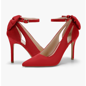 PiePieBuy Women's Pointed Toe High Heels Ankle Strap D'Orsay Pumps Shoes Bow Wedding Bowtie Back Dress Sandals (7.5, Red)
