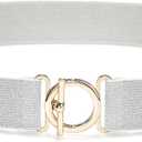 Glamorstar Elastic Belts for Women Skinny Stretchy Waist Belts for Dresses (Fit Waist 28"-30", Silver Gold Buckle)