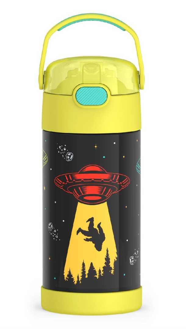 THERMOS FUNTAINER Water Bottle with Straw - 12 Ounce - Kids Stainless Steel Vacuum Insulated Water Bottle with Lid, Out Of This World