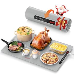 Laudlife Electric Warming Mat for Food, Roll-Up Silicone Heating Pad with 7 Adjustable Tempmaster Levels, Foldable Warming Tray for Countertop,Buffet Party, Kitchen & Home Daily Use, Child Lock, Gray