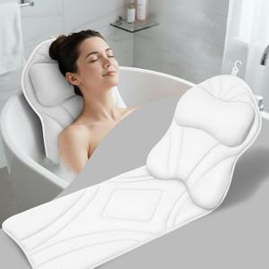 Rylor Full Body Bath Pillow Luxury Cushion for Bathtub | Extra Large & Thick | Premium Packaging - Head, Neck, Shoulder & Back Support Quick-Dry, Mold Resistant for Women & Men (White)