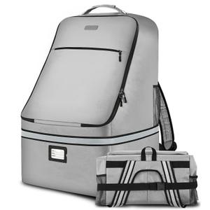 Car Seat Travel Bag,Padded Car Seats Backpack with Steel Cable Handle and Reflective Stripes, Large Durable Carseat Carrier Bag,Airport Gate Check Bag,Infant Seat Travel Bag with Shoulder Strap,Grey