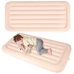 Geetery 2 Pcs Kids Air Mattress Toddler Inflatable Sleepover Airbed 55 x 27.6 x 8.7 Inch Foldable Comfort Flocked Blow up Bed with Patch Kit Portable Air Mattresses for Home Travel Camping Party
