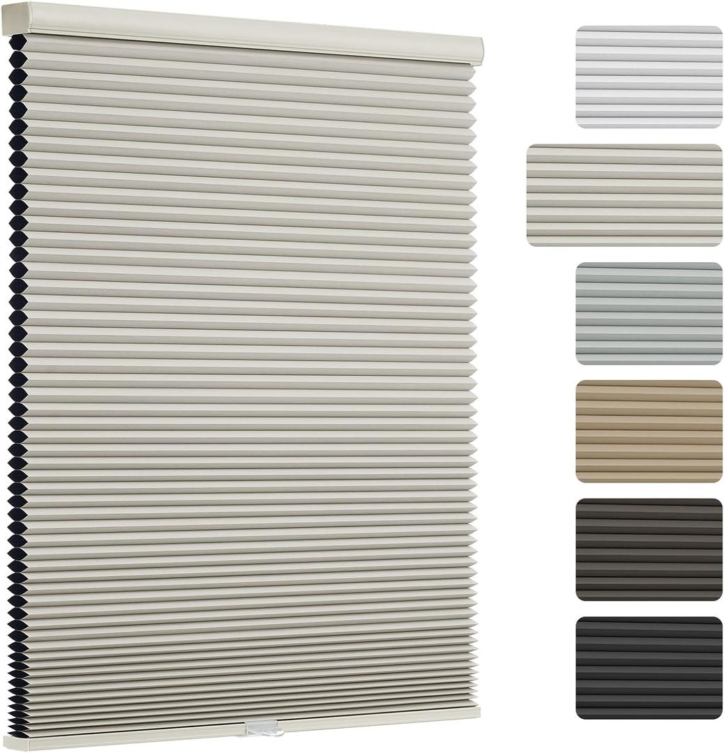 Changshade Cordless Cellular Shades, Blackout Room Darkening Black Out Honeycomb Blinds for Indoor Windows Bedroom, Pull Down Pleated Accordion Blind Easy Install, Shade Size 33" Wx72 H, Beige