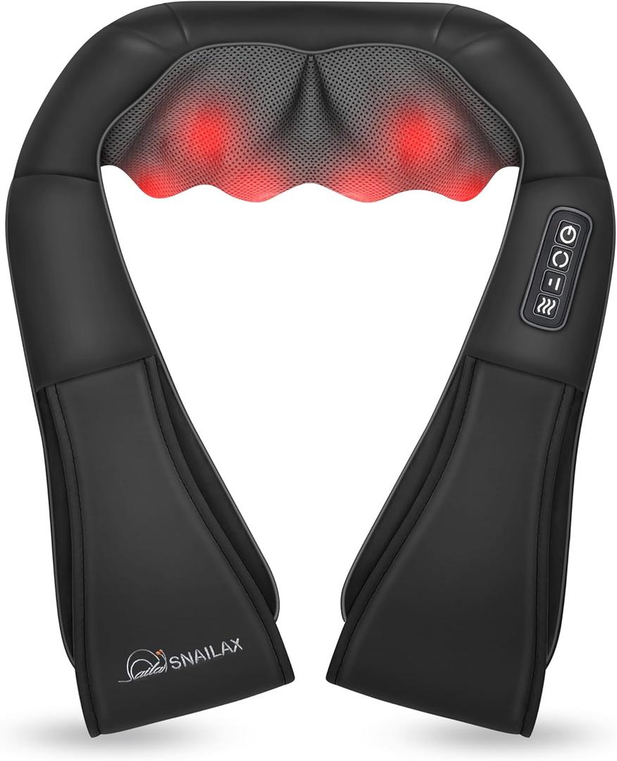 Snailax Shiatsu Neck and Shoulder Massager - Back Massager with Heat, Deep Kneading Electric Massage Pillow for Neck, Back, Shoulder, Foot, Body, Coal Black