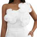 GORGLITTER Women's One Shoulder Flower Crop Tops Casual Floral Tropical Sleeveless Cute Summer Going Out Tank Tops (White, L)