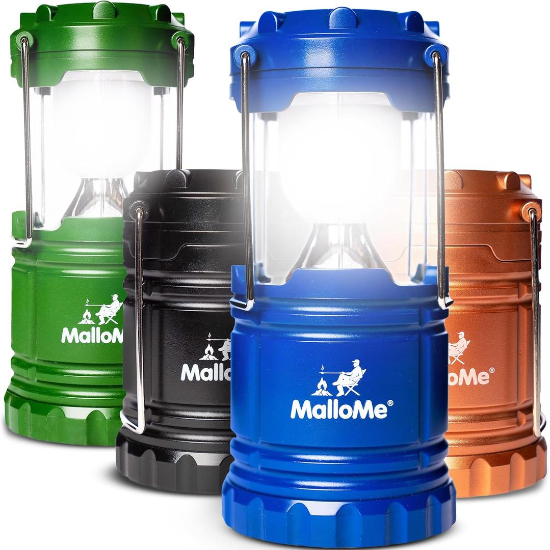 MalloMe Camping Lantern Multicolor Pack of 4 Lanterns for Power Outages, Camping Lights for Tent Hanging, Camp Light Tent Lamp Emergency Battery Powered LED Lantern (Rechargeable Batteries Not Included) MalloMe Camping Lantern Multicolor Pack of 4 Lanterns for Power Outages, Camping Lights for Tent Hanging, Camp Light Tent Lamp Emergency Battery Powered LED Lantern (Rechargeable Batteries Not Included)