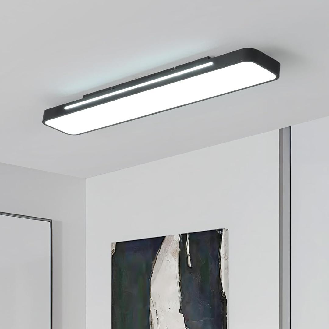 Modern LED Ceiling Light, 60W 6000K Linear Black Flush Mount Light Fixture, 39.4'' Low Profile Light Fixture Long LED Ceiling Lamp for Bedroom Living Room Hallway Kitchen (Cool White Light)