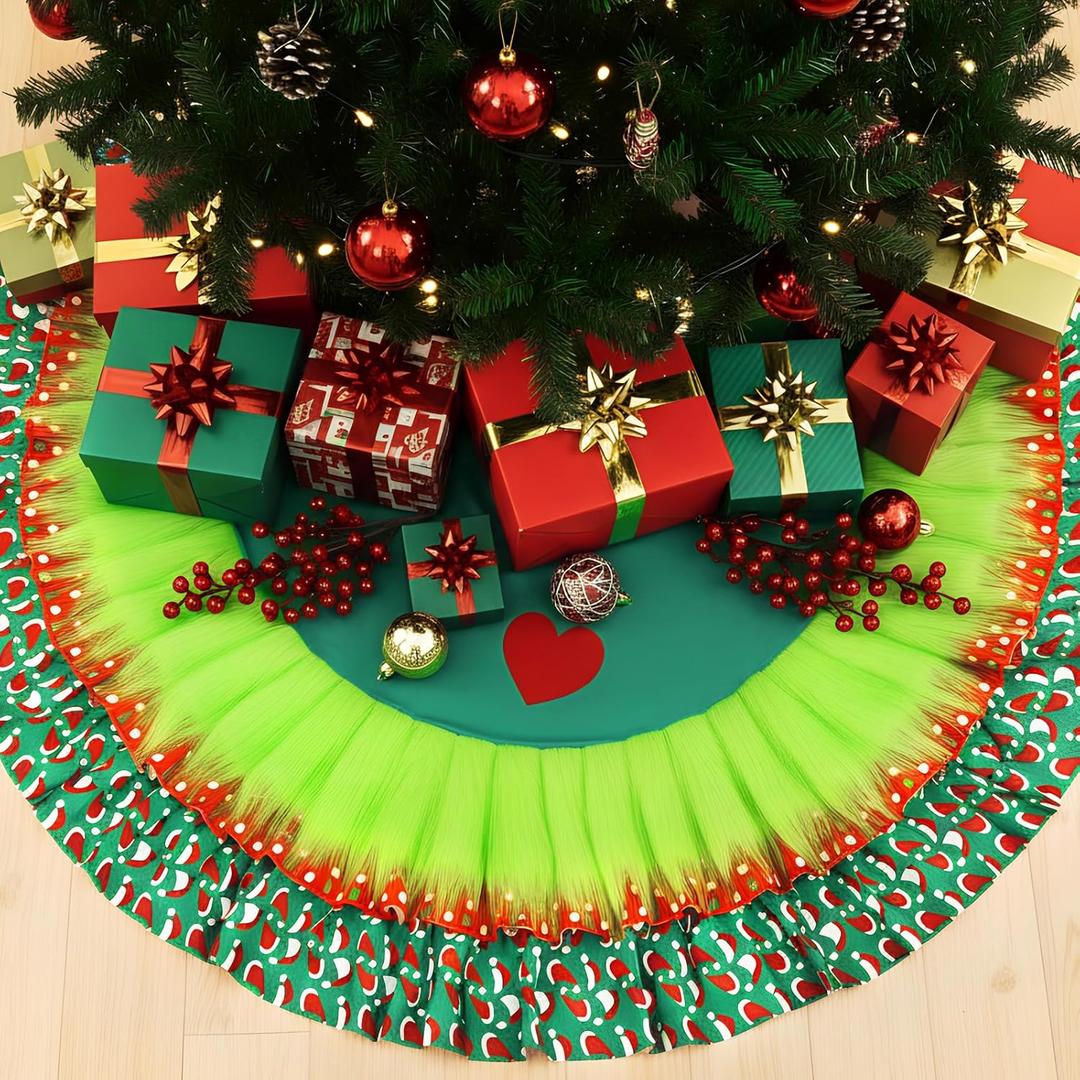 Jenaai 48 Inch Christmas Tree Skirt Green Plush Faux Fur Skirt Winter Christmas Tree Mat for Xmas Holiday Home Party Indoor Outdoor Decorations