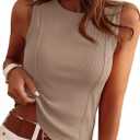 PRETTYGARDEN Sleeveless Tops for Women 2026 Summer Ribbed Tank Top Fitted Shirts Basic Tees Cute Spring Going Out Y2k Clothes (Beige, M)