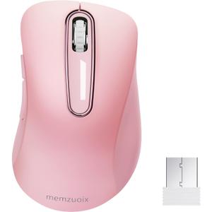 memzuoix 2.4G Wireless Mouse, 1400 DPI Mobile Optical Cordless Mouse with USB Receiver, Portable Computer Mice for Laptop, PC, Desktop, MacBook, 5 Buttons (Pink)