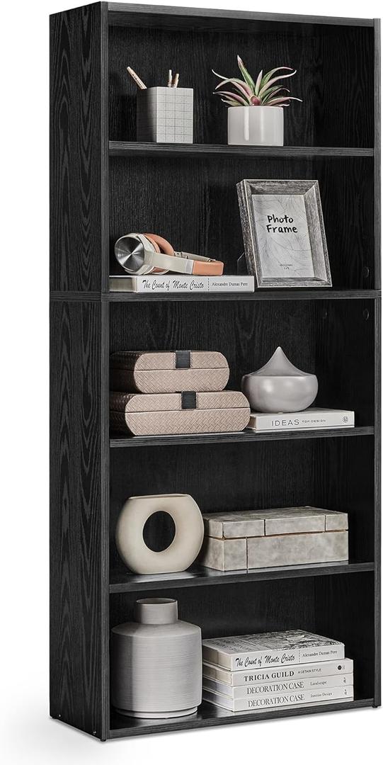VASAGLE CUSTOS Collection - Bookshelf, 5-Tier Bookcase, Book Shelf, Open Storage Shelf, 9.4 x 23.6 x 52.8 Inches, for Living Room, Home Office, Dinning Room, Ebony Black ULBC165T56