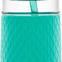 Ello Devon 18oz Glass Tumbler with Straw, Friction Fit Bamboo Wood Lid and Silicone Sleeve | Perfect for Iced Coffee, Tea, Matcha and Smoothies (Mint)