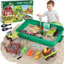 Farm Sensory Bin, Farm Toys & 2.2lbs Play Sand, Farm Animals, Farm Trucks, Sand Box with Lid, Christmas Birthday Gift for Kids Toddlers Ages 3 4 5 6 7 8 (Large)
