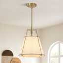 Klgxnrd Brushed Gold Pendant Lights Kitchen Island, Drum Fabric Chandelier, 12.5”