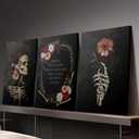 3pc Framed Gothic Floral Skull Canvas Wall Art