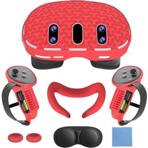 Cover Set for Quest 3:VR Accessories for Meta Quest 3,Includes Front Shell Cover,Face Cover,Internal Lens Cover and Controller Covers (Red)