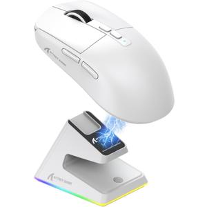 X6 Superlight Wireless Gaming Mouse with RGB Magnetic Charging Dock, 49g Ultralight Mice, PixArt PAW3395 Gaming Sensor, BT/2.4G Wireless/Wired Mouse, 26000 DPI for Win11/Xbox/PS/Mac (White)