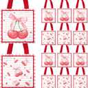 20Pcs Pink Cherry Non-Woven Gift Bags Reusable Handbags with Handles for Cherry Enthusiasts Birthday Party Gift Packaging Supplies 8.6x8.6 Inches