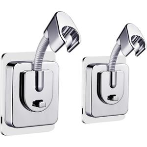 2pcs Shower Head Holder Wall Mount, 360 Adjustable Handheld Holder, No-Drill Strong Adhesive Wand Bracket, Waterproof Shower Handle Holder Fits up to 0.83 Inch, Bathroom Accessories, Chrome