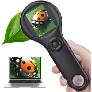 Magnifying Glass - Mini LED Pocket Microscope for Kids(5-10 Years) - Educational Science Kit Durable Design - Ideal Gift for Girls (Black)