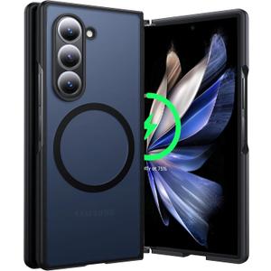 Strong Magnetic for Samsung Galaxy Z Fold 6 Case with MagSafe [Military Grade Drop Tested] [Anti-Fingerprint] [Translucent Matte] Silicone Bumper for Samsung Fold 6 Case 2024 7.6, Black