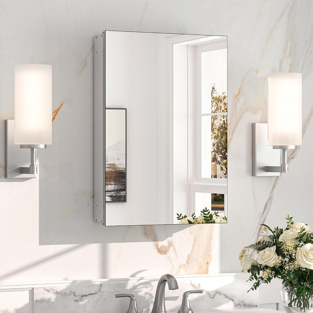 Keonjinn 16 x 24 Inch Medicine Cabinet, Bathroom Medicine Cabinet with Mirror, Lightweight Aluminum Structure, Assembly Required, in Wall or Wall Mount, Adjustable Shelves, Tempered Glass