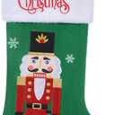 20 Inch Green Velvet Christmas Stocking with Nutcracker Soldier Embroidery, Fireplace Hanging Decor for Christmas Holiday Party Supplies